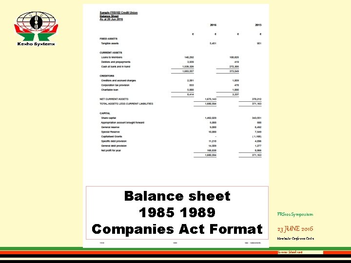 Revenue Balanceaccount sheet 1985 1989 Companies Act Format FRS 102 Symposium 23 JUNE 2016