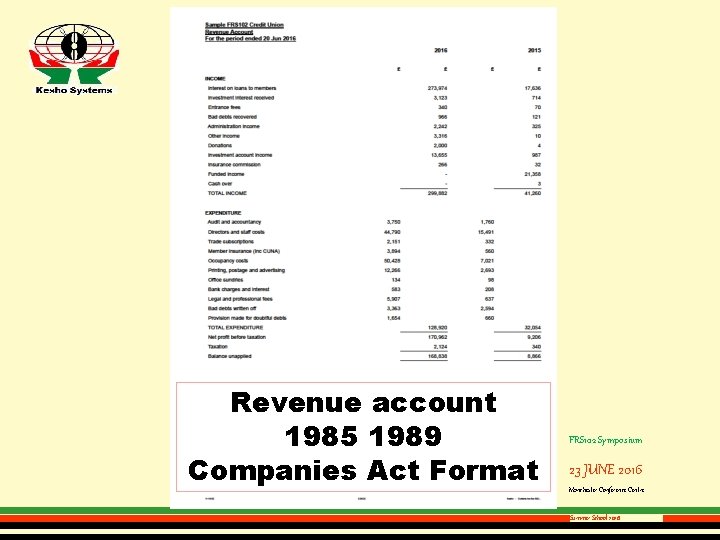 Revenue account 1985 1989 Companies Act Format FRS 102 Symposium 23 JUNE 2016 Manchester