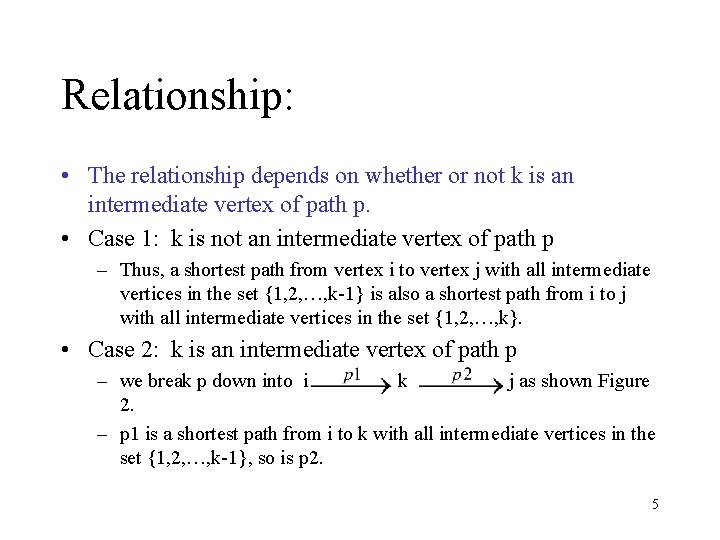 Relationship: • The relationship depends on whether or not k is an intermediate vertex