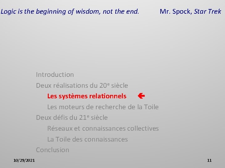 Logic is the beginning of wisdom, not the end. Mr. Spock, Star Trek Introduction