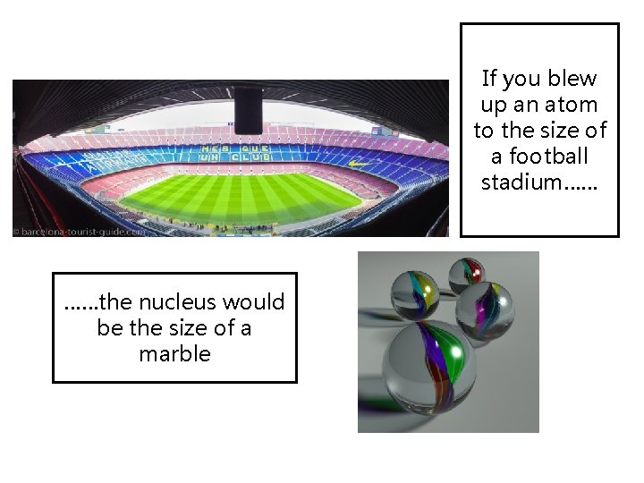 If you blew up an atom to the size of a football stadium…… ……the