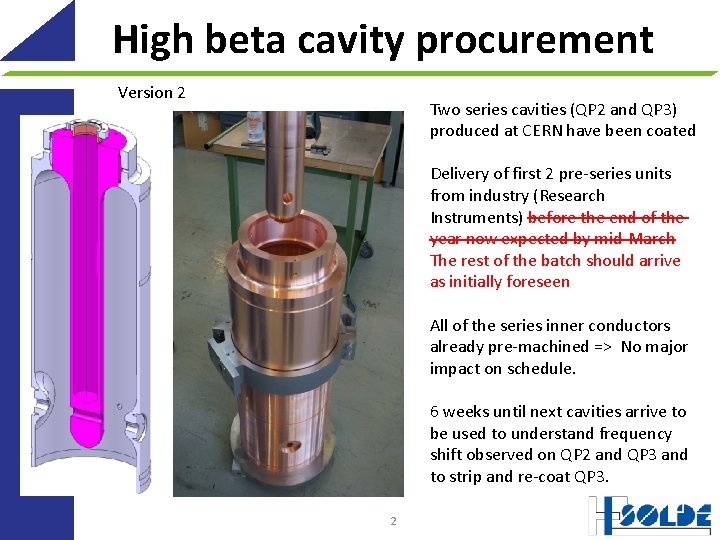 High beta cavity procurement Version 2 Two series cavities (QP 2 and QP 3)