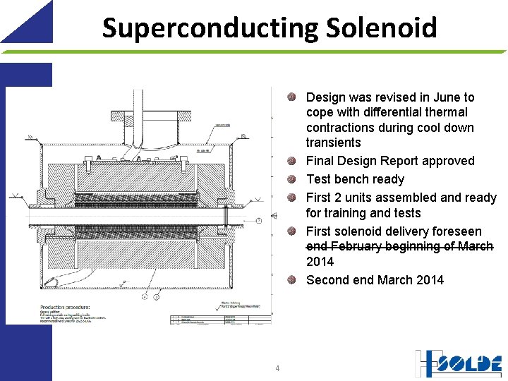 Superconducting Solenoid Design was revised in June to cope with differential thermal contractions during