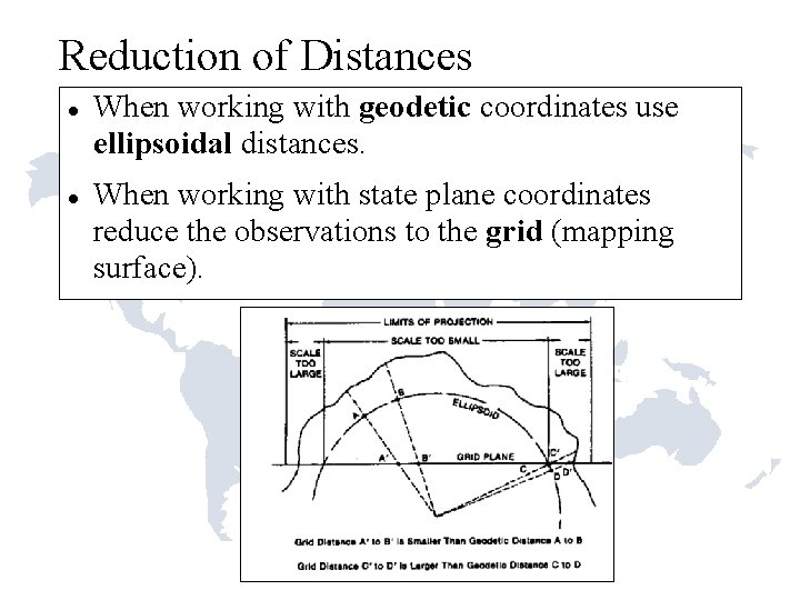 Reduction of Distances When working with geodetic coordinates use ellipsoidal distances. When working with Reduction of Distances When working with geodetic coordinates use ellipsoidal distances. When working with