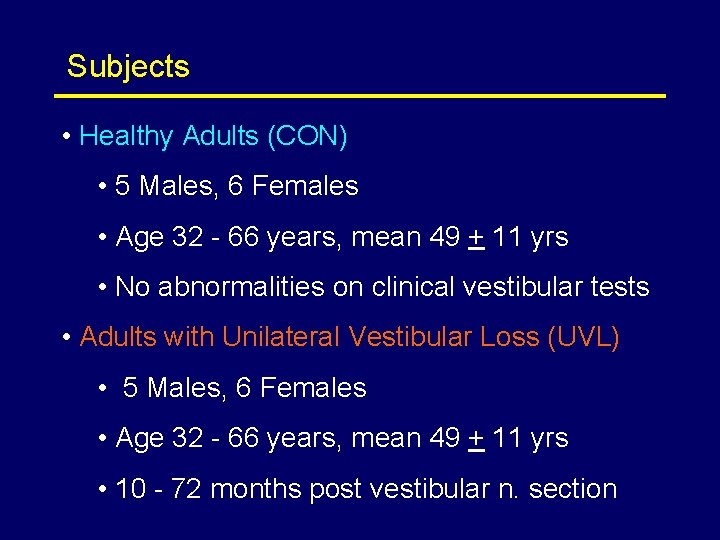 Subjects • Healthy Adults (CON) • 5 Males, 6 Females • Age 32 -