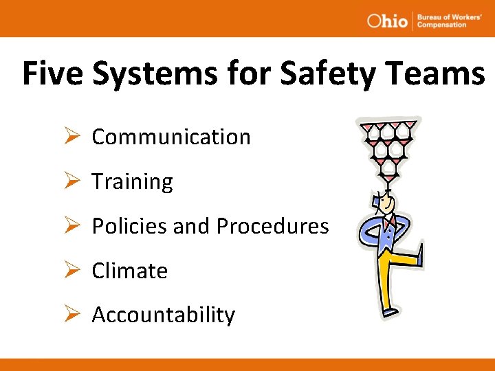 Five Systems for Safety Teams Ø Communication Ø Training Ø Policies and Procedures Ø Five Systems for Safety Teams Ø Communication Ø Training Ø Policies and Procedures Ø