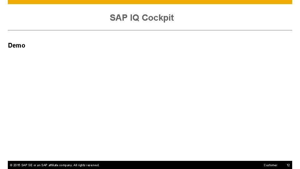 SAP IQ Cockpit Demo © 2015 SAP SE or an SAP affiliate company. All