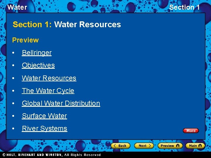 Water Section 1: Water Resources Preview • Bellringer • Objectives • Water Resources •