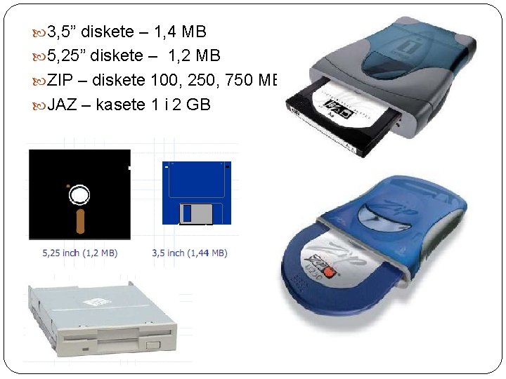  3, 5” diskete – 1, 4 MB 5, 25” diskete – 1, 2