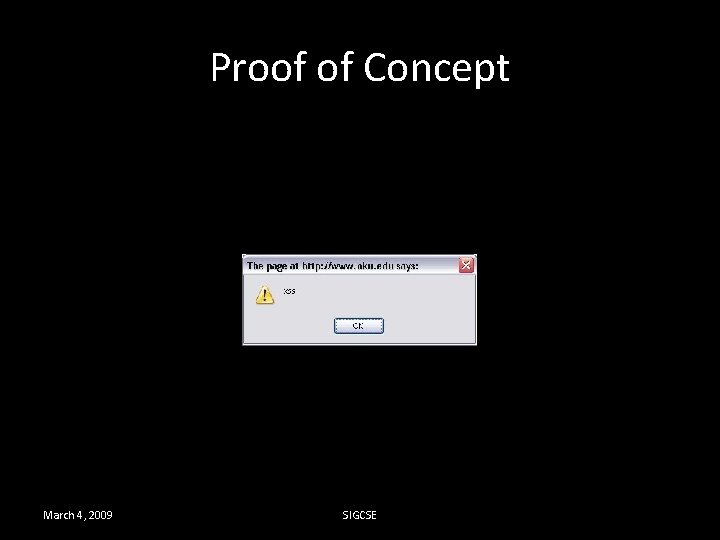 Proof of Concept March 4, 2009 SIGCSE 
