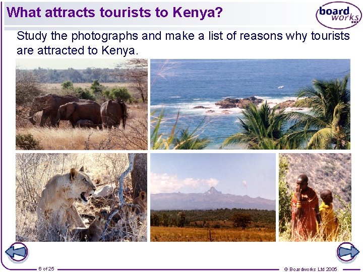 What attracts tourists to Kenya? Study the photographs and make a list of reasons