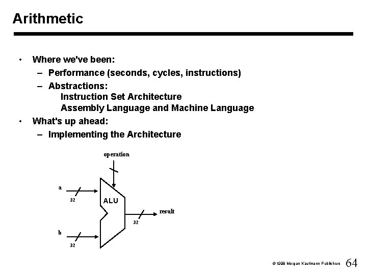 Arithmetic • • Where we've been: – Performance (seconds, cycles, instructions) – Abstractions: Instruction