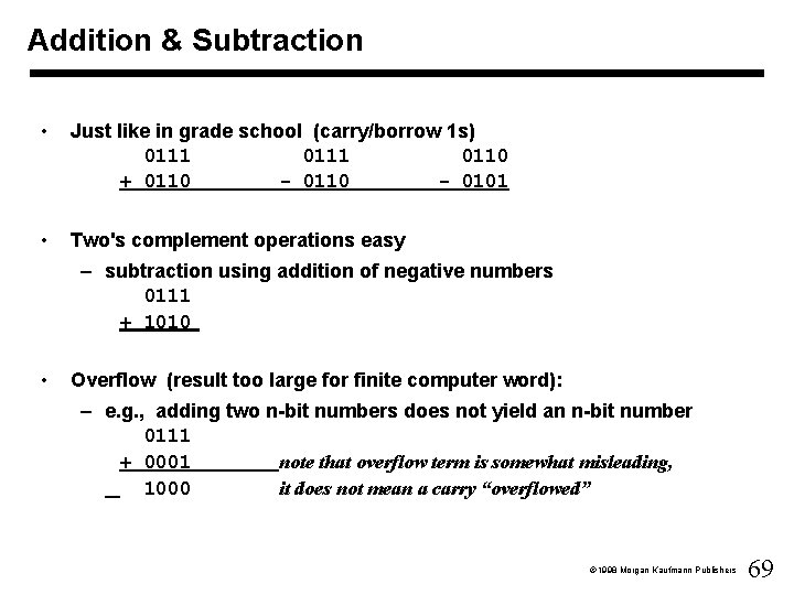 Addition & Subtraction • Just like in grade school (carry/borrow 1 s) 0111 0110