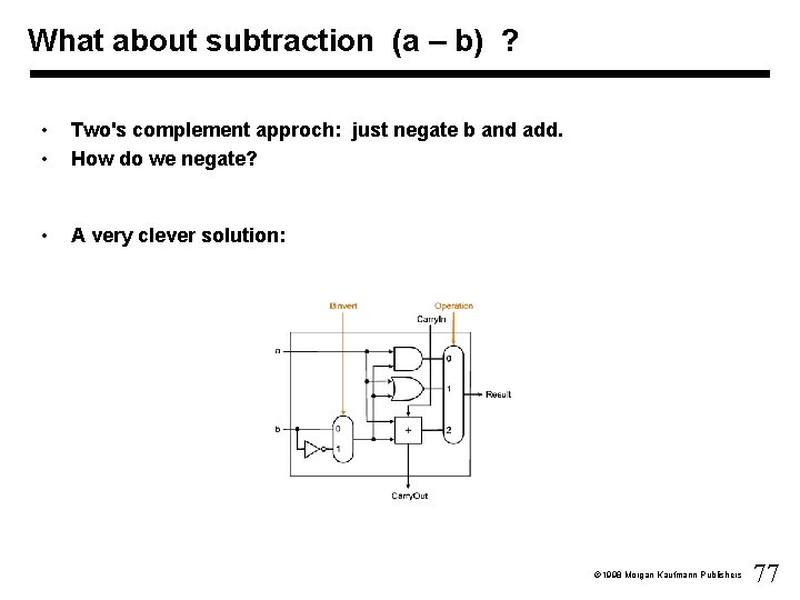 What about subtraction (a – b) ? • • Two's complement approch: just negate