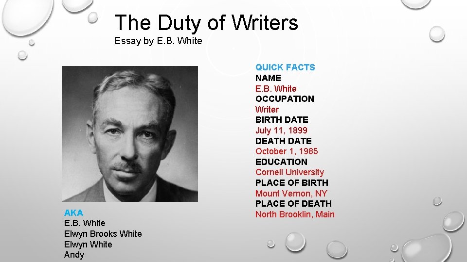 The Duty of Writers Essay by E. B. White AKA E. B. White Elwyn