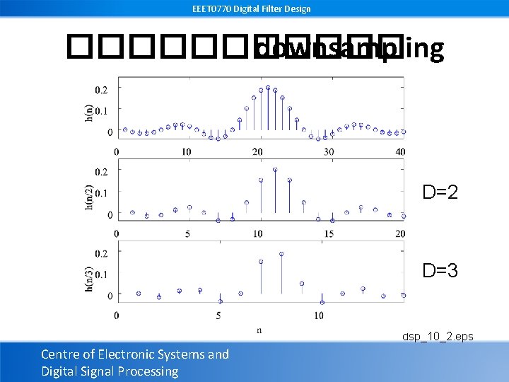 EEET 0770 Digital Filter Design ������ downsampling D=2 D=3 dsp_10_2. eps Centre of Electronic