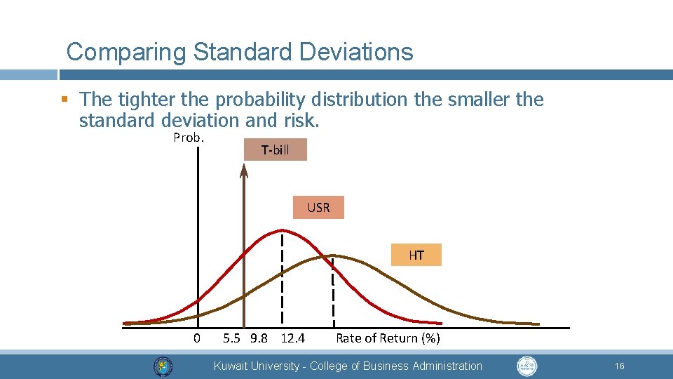 Comparing Standard Deviations § The tighter the probability distribution the smaller the standard deviation