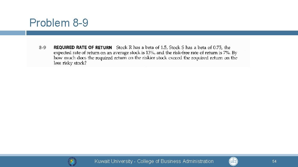 Problem 8 -9 Kuwait University - College of Business Administration 54 