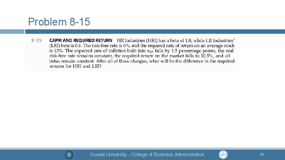 Problem 8 -15 Kuwait University - College of Business Administration 61 