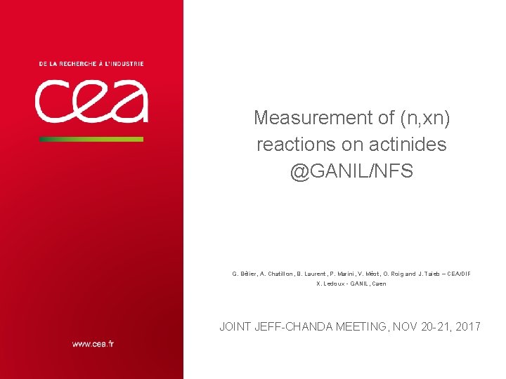 Measurement of (n, xn) reactions on actinides @GANIL/NFS G. Bélier, A. Chatillon, B. Laurent,