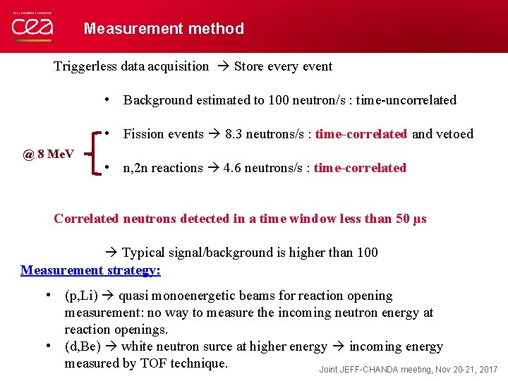 Measurement method Triggerless data acquisition Store every event • Background estimated to 100 neutron/s