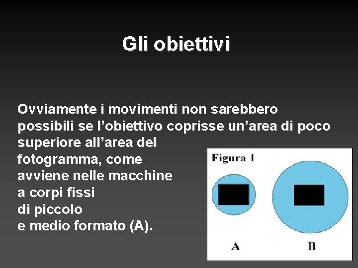 Gli obiettivi Ovviamente i movimenti non sarebbero possibili se l’obiettivo coprisse un’area di poco