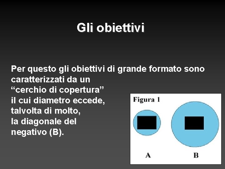 Gli obiettivi Per questo gli obiettivi di grande formato sono caratterizzati da un “cerchio