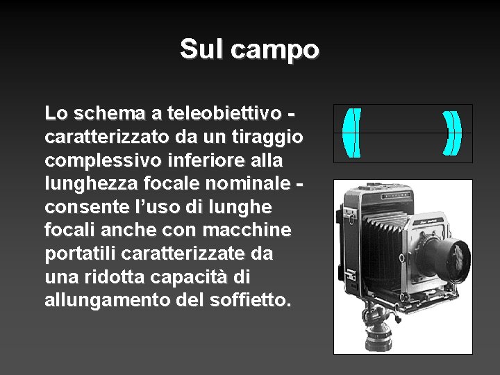 Sul campo Lo schema a teleobiettivo caratterizzato da un tiraggio complessivo inferiore alla lunghezza