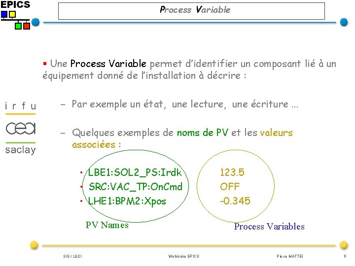 Process Variable § Une Process Variable permet d’identifier un composant lié à un équipement