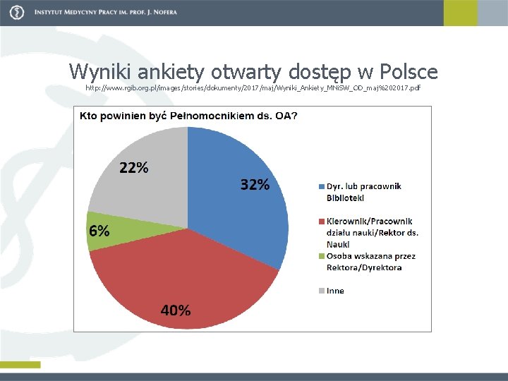 Wyniki ankiety otwarty dostęp w Polsce http: //www. rgib. org. pl/images/stories/dokumenty/2017/maj/Wyniki_Ankiety_MNi. SW_OD_maj%202017. pdf Wyniki ankiety otwarty dostęp w Polsce http: //www. rgib. org. pl/images/stories/dokumenty/2017/maj/Wyniki_Ankiety_MNi. SW_OD_maj%202017. pdf