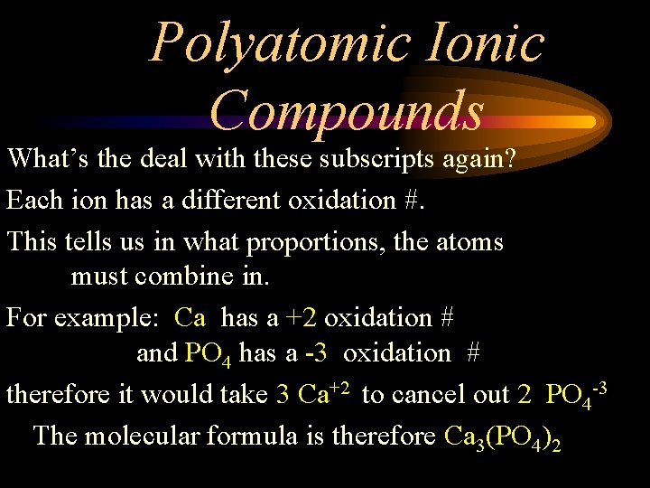Polyatomic Ionic Compounds What’s the deal with these subscripts again? Each ion has a