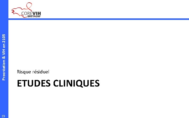 Procréation & VIH en 2105 23 Risque résiduel ETUDES CLINIQUES 