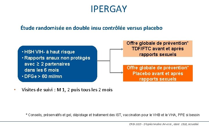 IPERGAY Étude randomisée en double insu contrôlée versus placebo • HSH VIH- à haut