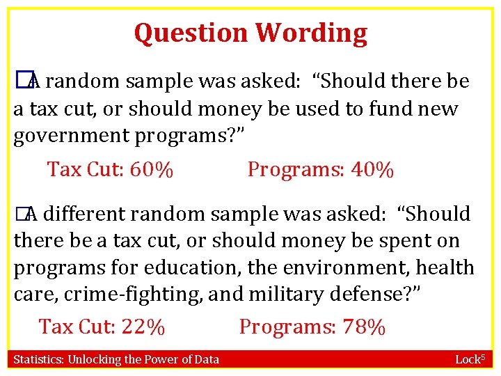 Question Wording �A random sample was asked: “Should there be a tax cut, or