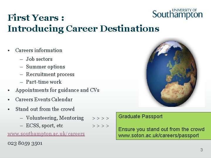 First Years : Introducing Career Destinations • Careers information • – Job sectors –