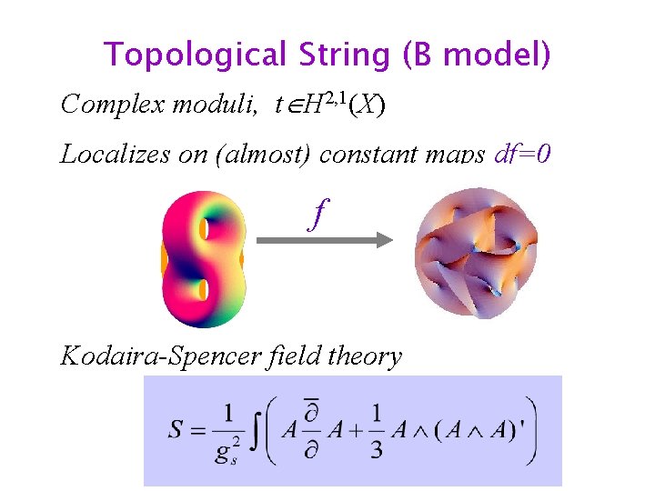 Topological String (B model) Complex moduli, t H 2, 1(X) Localizes on (almost) constant