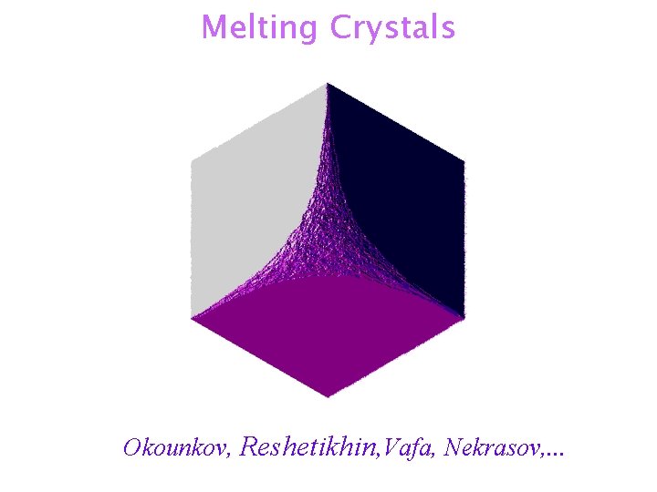 Melting Crystals Okounkov, Reshetikhin, Vafa, Nekrasov, . . . 