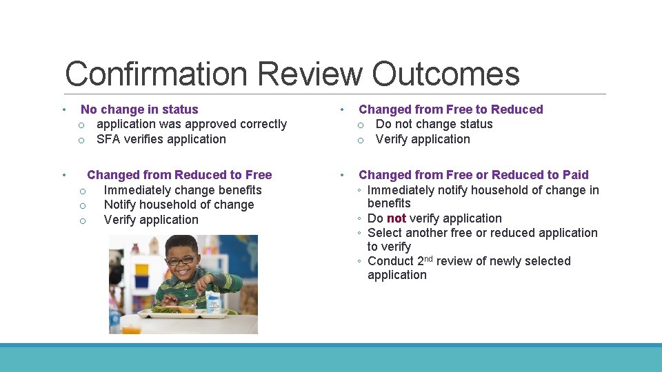 Confirmation Review Outcomes • No change in status o application was approved correctly o Confirmation Review Outcomes • No change in status o application was approved correctly o