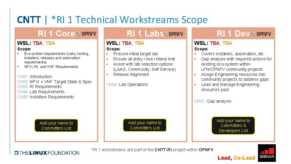 CNTT | *RI 1 Technical Workstreams Scope RI 1 Core RI 1 Labs RI