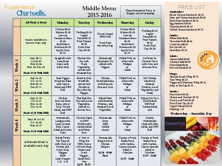 Week 4 Week 3 Week 2 Week 1 Middle Menu 2015 -2016 All Meals