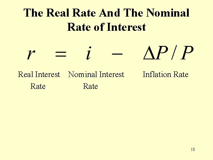 The Real Rate And The Nominal Rate of Interest Real Interest Rate Nominal Interest