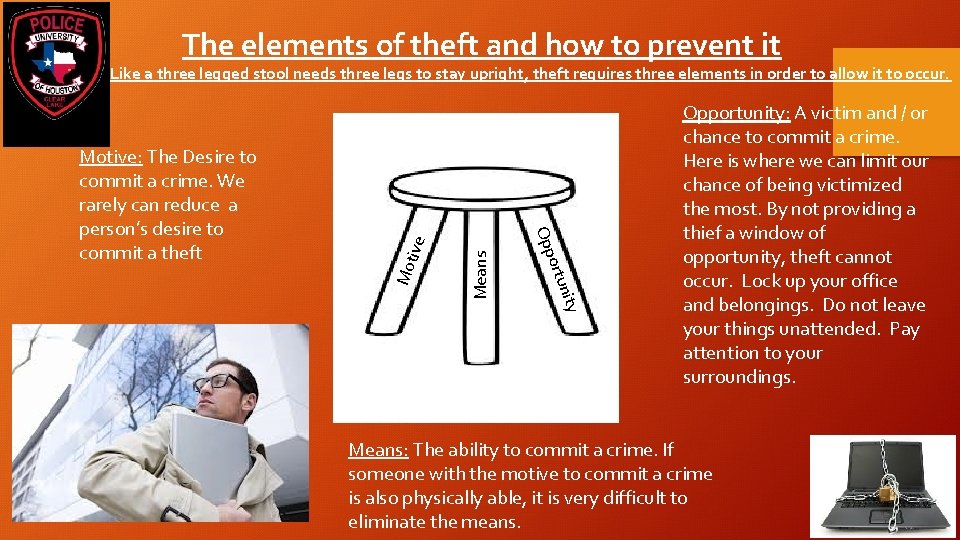 The elements of theft and how to prevent it Means nity ortu Opp Motive: