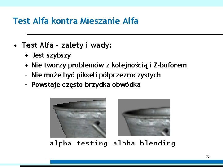 Test Alfa kontra Mieszanie Alfa • Test Alfa - zalety i wady: + +