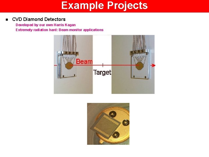 Example Projects n CVD Diamond Detectors Developed by our own Harris Kagan Extremely radiation