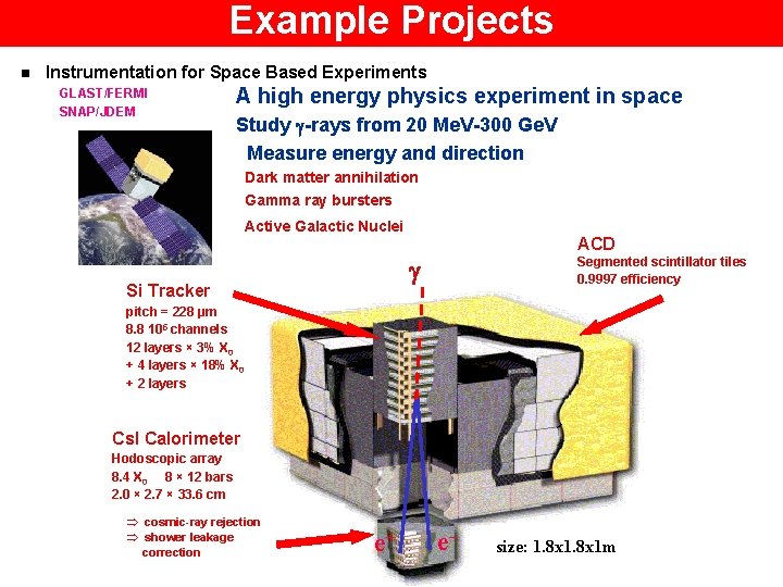 Example Projects n Instrumentation for Space Based Experiments GLAST/FERMI SNAP/JDEM A high energy physics