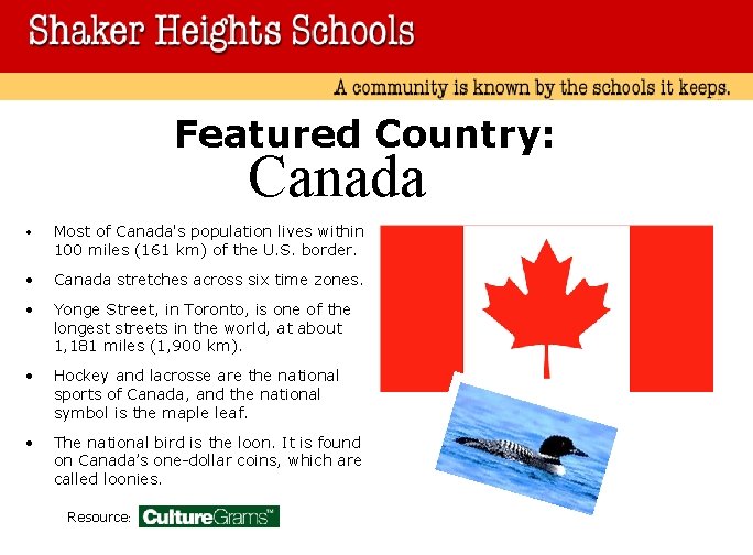 Featured Country: Canada • Most of Canada's population lives within 100 miles (161 km)