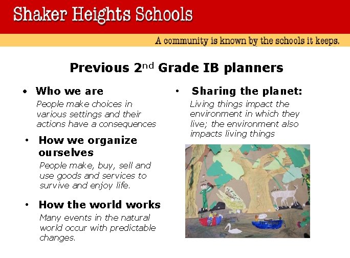 Previous 2 nd Grade IB planners • Who we are People make choices in