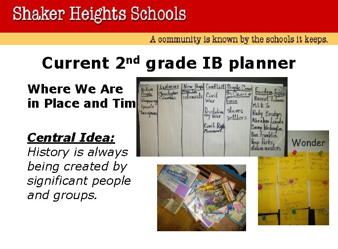 Current 2 nd grade IB planner Where We Are in Place and Time Central