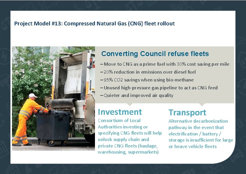Project Model #13: Compressed Natural Gas (CNG) fleet rollout Converting Council refuse fleets ‒