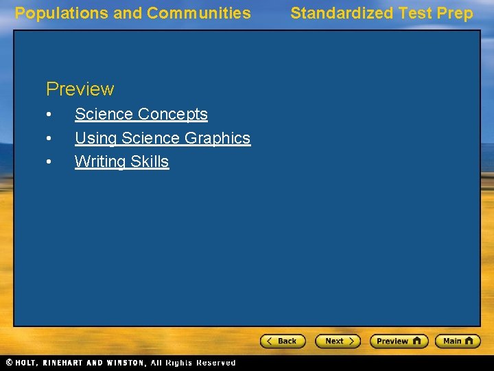 Populations and Communities Preview • • • Science Concepts Using Science Graphics Writing Skills